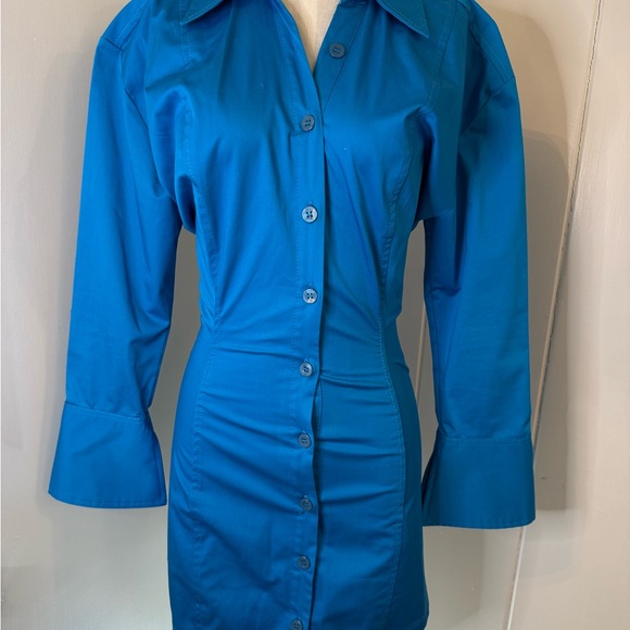 Zara Bright blue Button-Up Shirt dress NWT Sz S - Picture 4 of 4